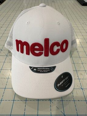 White Trucker Cap with Red 'melco' Embroidery